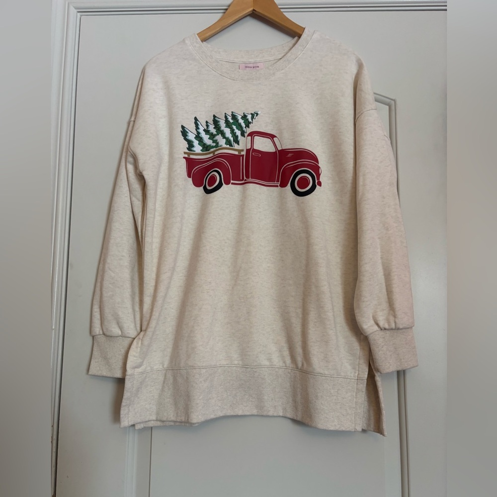 TEDDI ROSE Holiday Sweatshirt with Red Truck Design. Medium